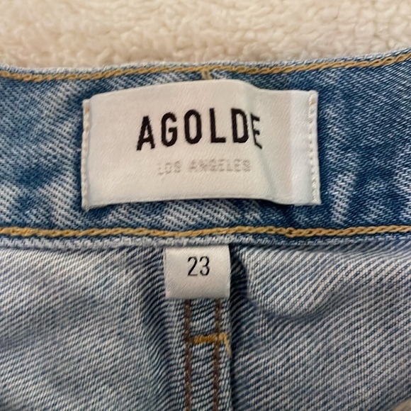 Aritzia AGOLDE jean shirts, size 23, medium blue. Distressed style. - Picture 2 of 5